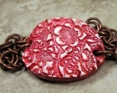 SALE Poppy Flowers, Copper and Polymer Clay Bracelet