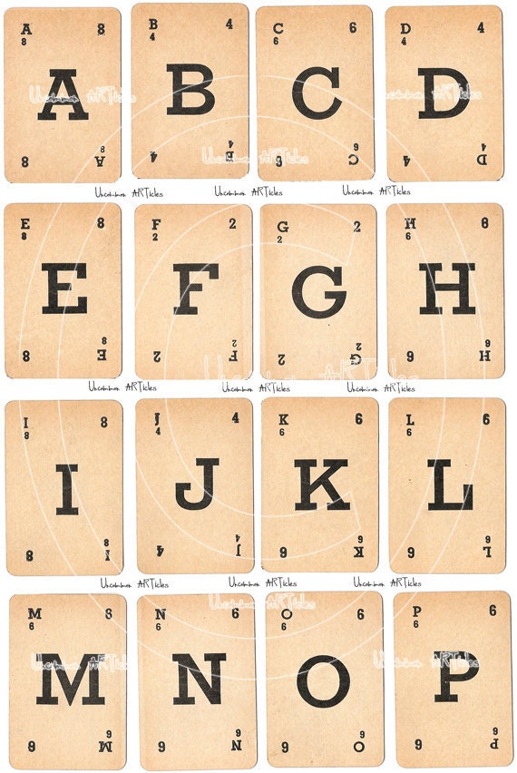 Digital Collage Sheet - Authentic Vintage Alphabet Flash Cards - 2 Page Pack