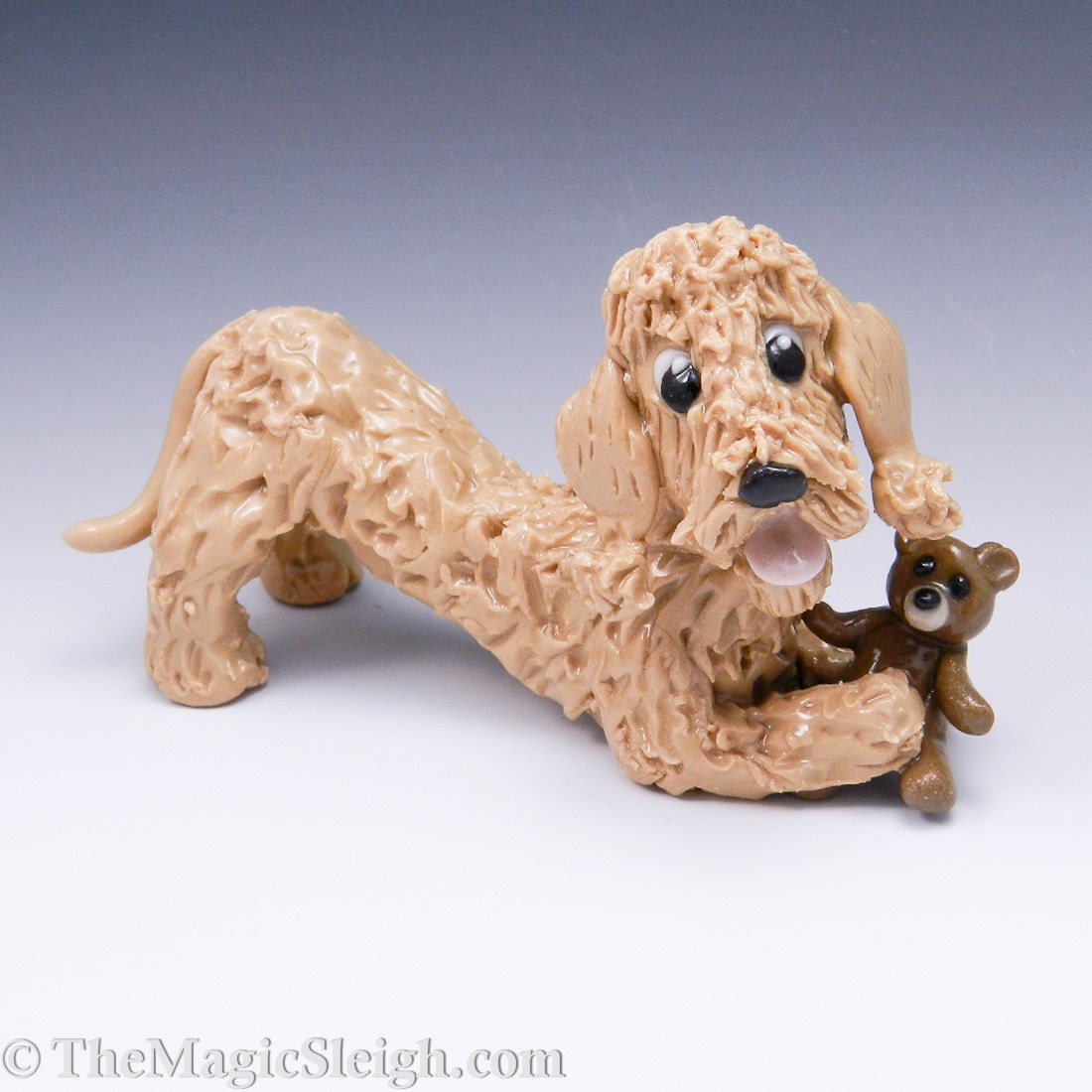 Bedlington Terrier Ornament with Teddy Bear Porcelain
