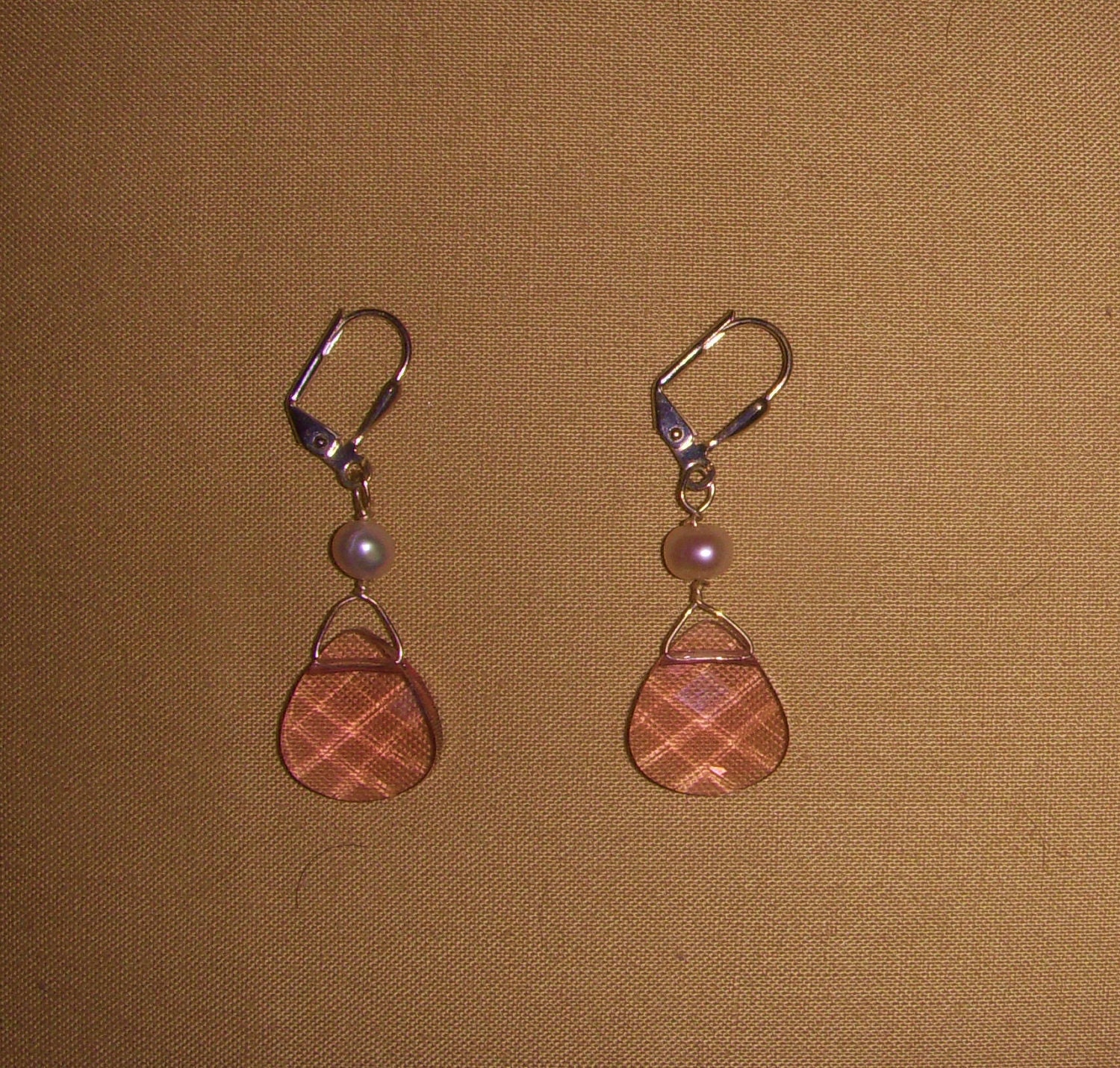 Pink Swarovski Teardrops with White Freshwater Pearls in Silver Earrings
