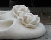 Elegant white felted slippers "White words"