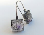 Rutilated Quartz Amethyst Modern Art Earrings Oxidized Silver