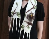 Woodsy Owl Scarf - A Soft, Handmade Wool Scarf With An Adorable Owl Amidst Tree Branches and Leaves - CUSTOM ORDER