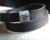 Hand Stamped Leather Cuff - Japanese Symbol For Tranquility Stamped On Double Wrap Cuff Bracelet By Inspired Jewelry Designs