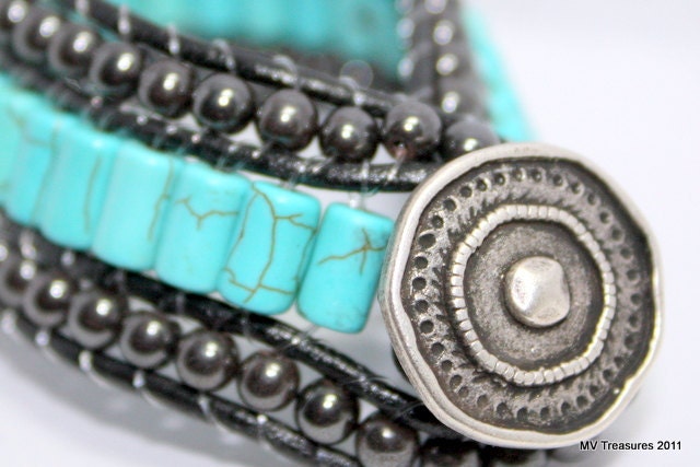 Cuff bracelet howlite beads and silver button for women and teens, Black Friday Etsy, Cyber Monday Etsy