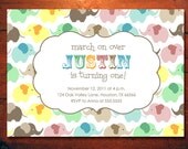 Elephant Birthday Party Baby Shower Invitations - Vintage Circus elephant pattern march marching neutral (Printable Digital File)
