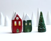 Reserved for Vanessa - Christmas little clay houses - Little Christmas village with 2 houses and a tree