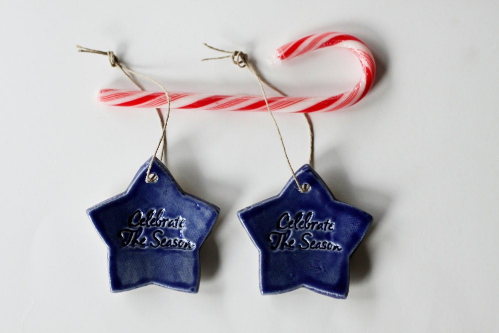Set of Two Colorful Hanging Stars in Cobalt Blue