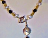Citrine, Topaz and Freshwater Pearl Necklace with "Follow Your Heart" Pewter Pendant