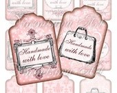 Handmade with love rose vintage gift tags Shop label. Digital Image Collage Sheet. Printable download. 9237