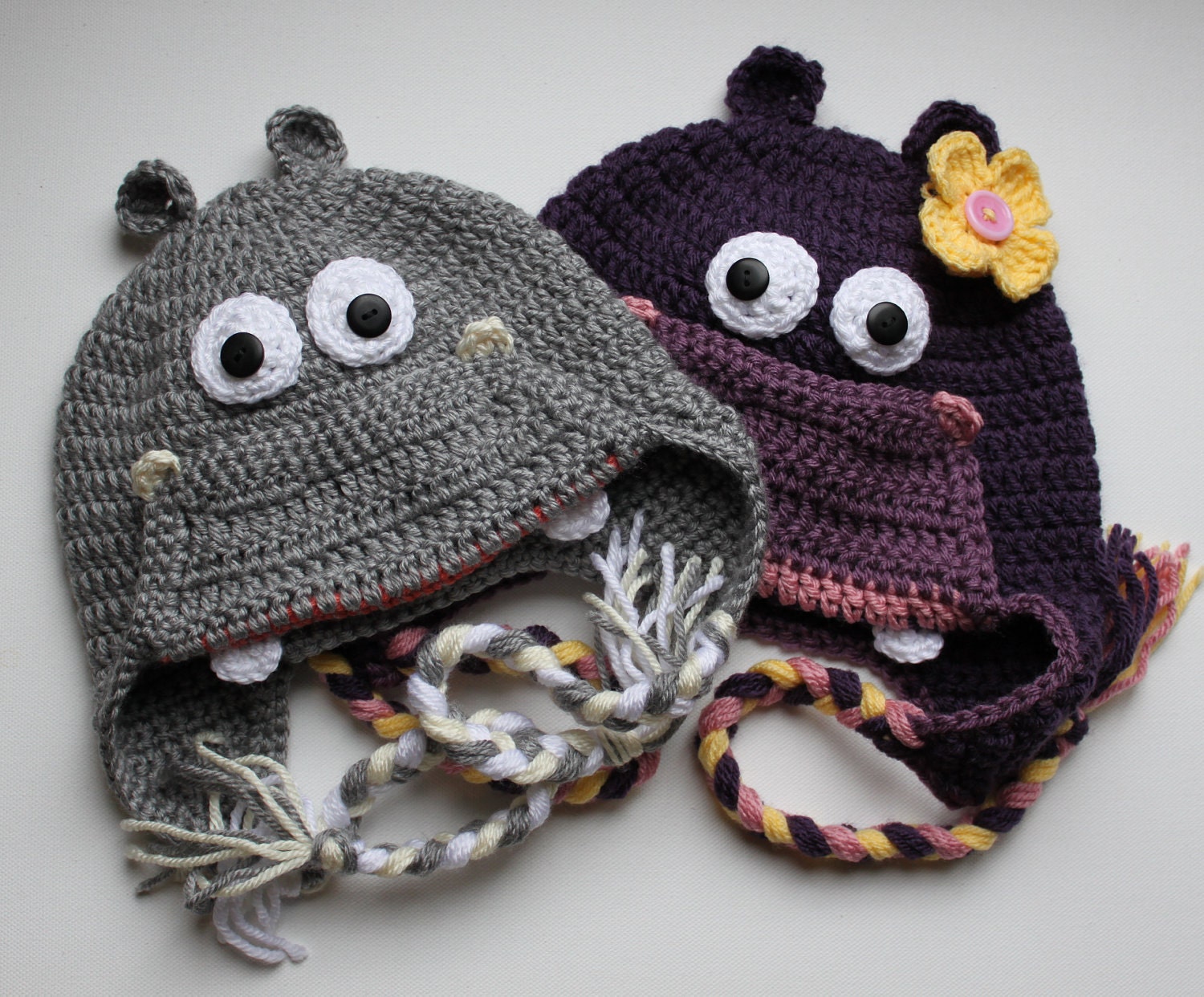 Crochet Hippo Hat -for Boy or Girl - size Newborn -  Adult   - Made to Order