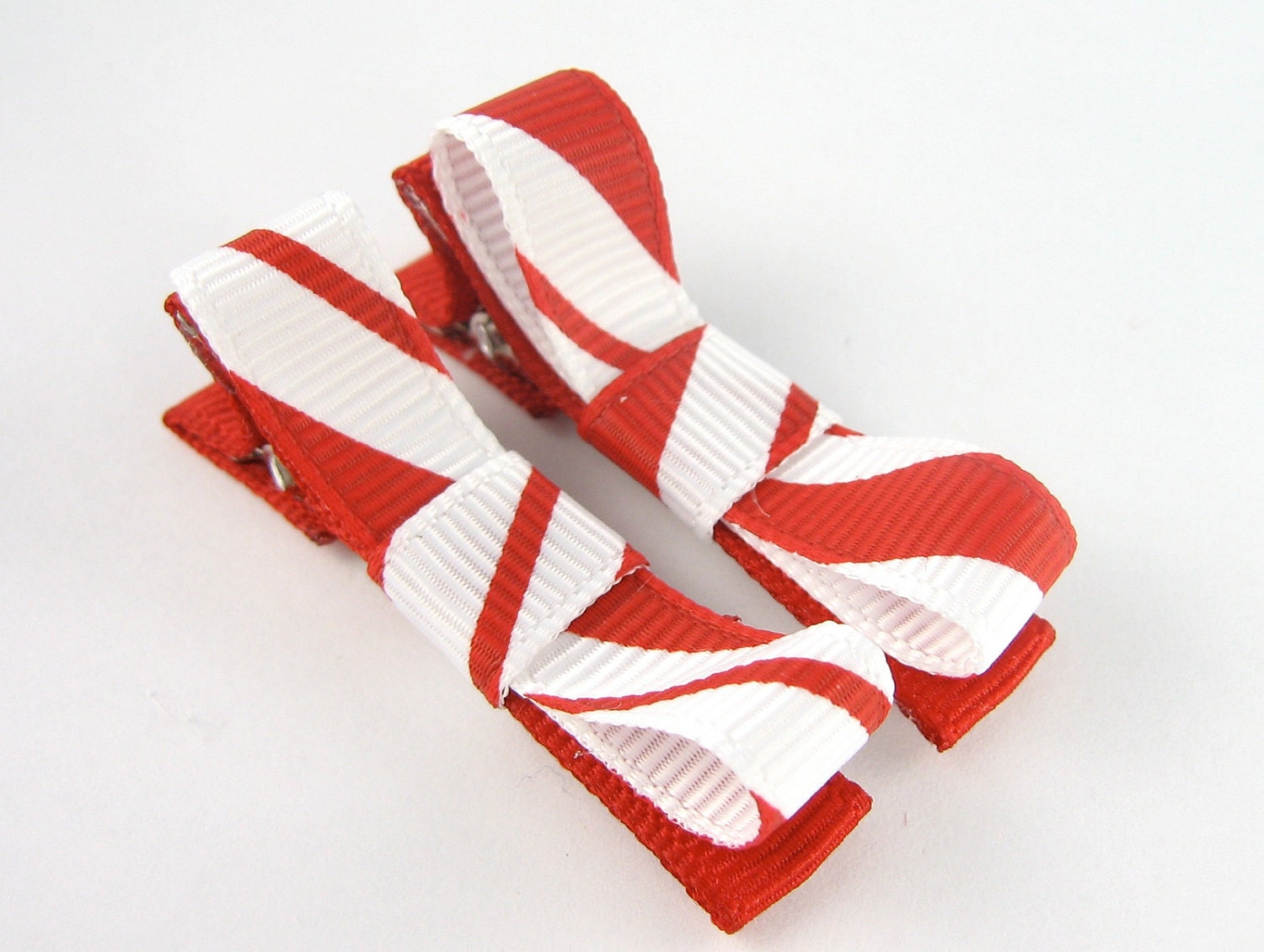 Candy Cane Hair Clips - Set of 2 - Red and White Christmas Striped Matching Pair Barrettes