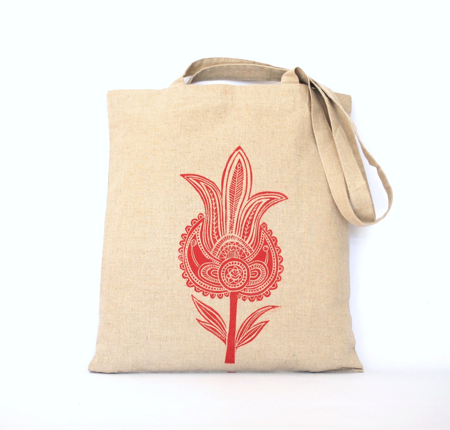 Red Paisley Plant Tote in Linen