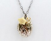 Silver Locket Necklace Rhinestone Ball Vintage Locket Keepsake - Silver Sparkle
