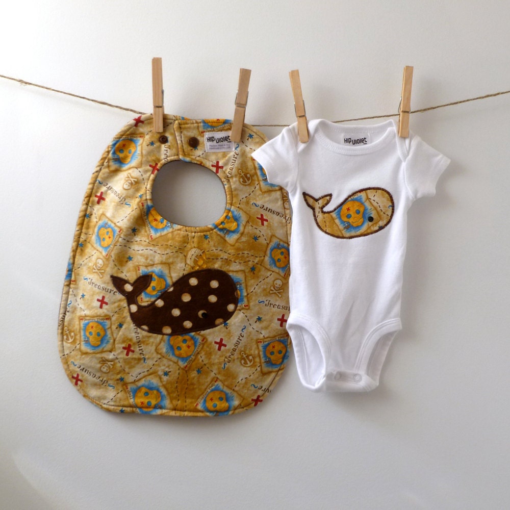 Baby Shower Gift Set - Pirate Treasure with a Whale Bib & Bodysuit Gift Set - Baby Boy