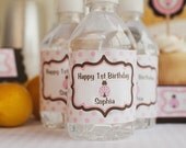 Water Bottle Labels - Birthday Party Decorations - Pink & Brown Ladybug Theme (12)