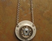 Geek Jewelry, Recycled Hard Drive Spindle Pendant, unique dual look necklace