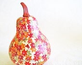 Squash Ornament Gourd Ornament decoupage origami maple leaves red cream gold orange fall autumn thanksgiving