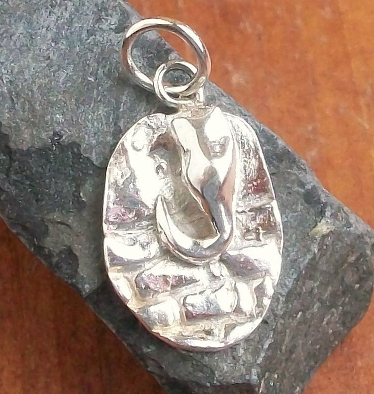 Silver Cat Charm Pendant Tiny Kitty on Brick Wall