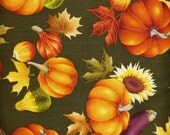 Windham Fabrics -  Autumn Leaves, pumpkins, gourds on green for sewing, quilting, crafting