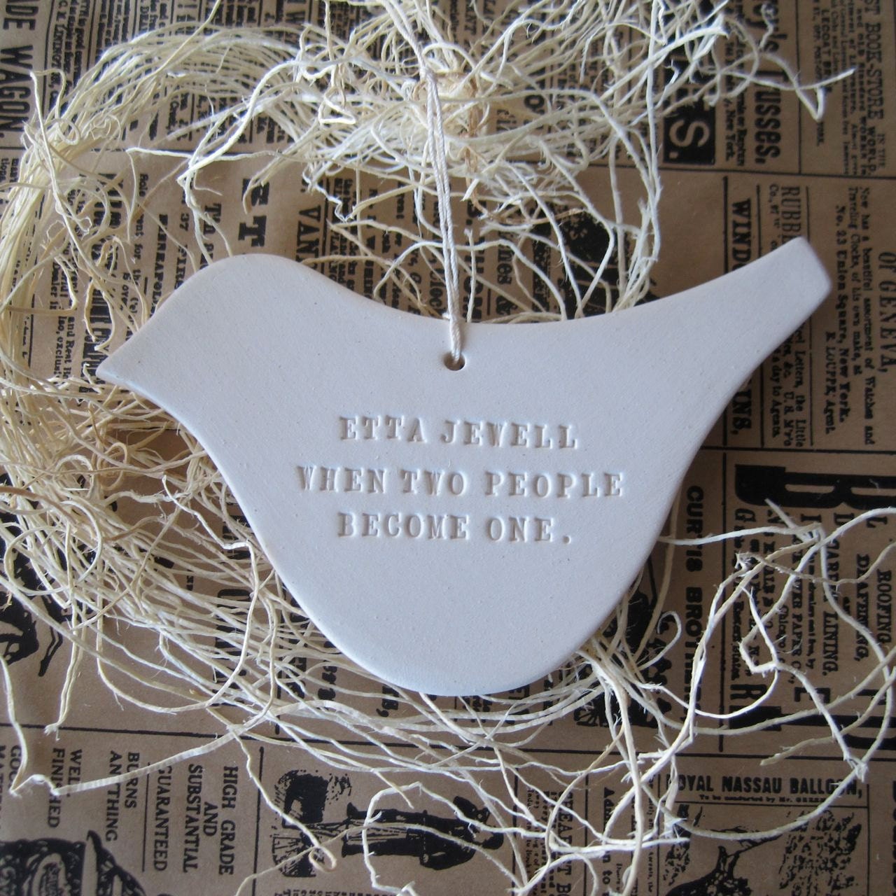 CUSTOM dove ornament personalized with names, date, or words of your choice- a text tile decoration by Paloma's Nest