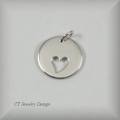 Sterling Silver Disk Charm with Heart Cut-out