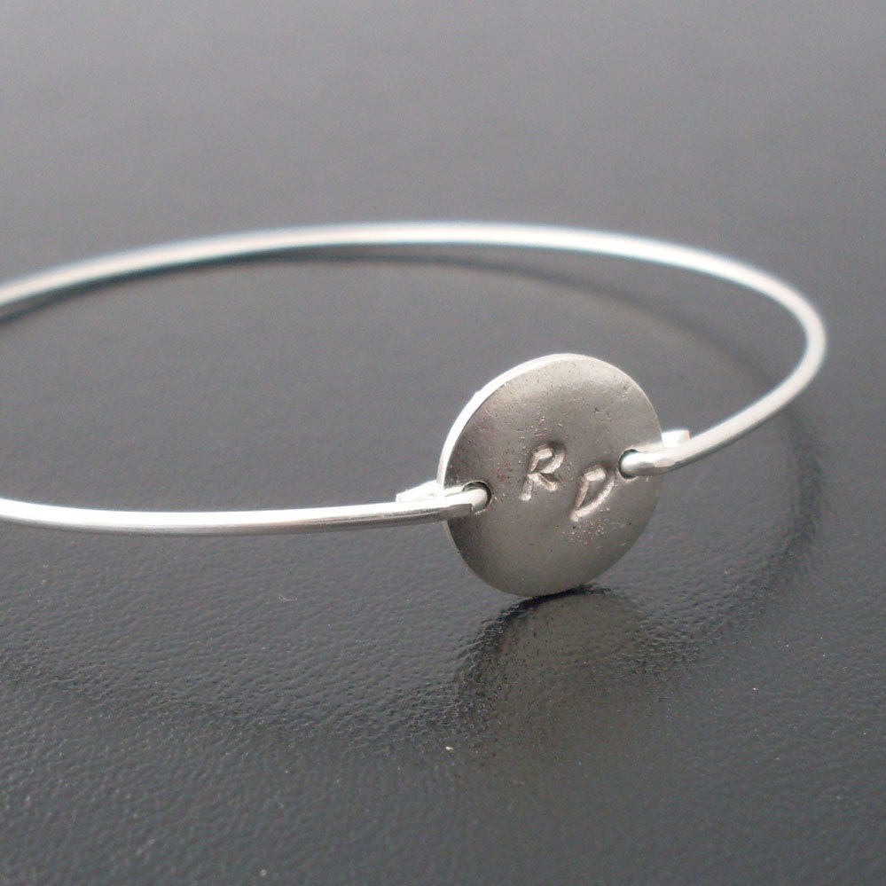 Personalized Custom Initials Bangle Bracelet - Silver - Personal Bracelet