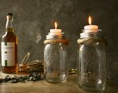 Pair of Mason Jar Candle Holders Rustic Wedding Decor Glass Lighting Shabby Chic Lighting - Rustic Rope Design