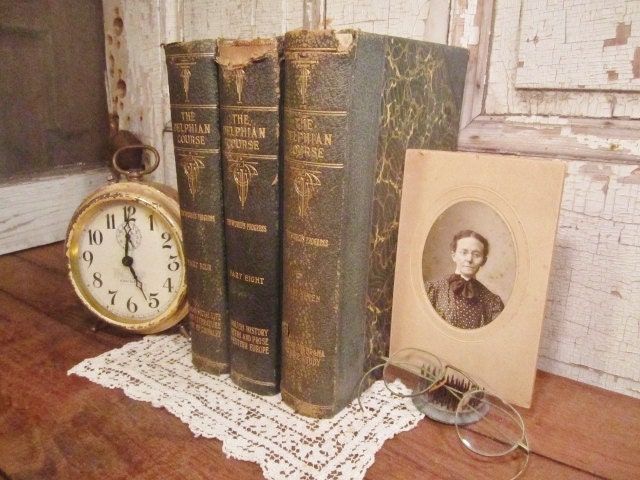 Antique 1914 Books - The Delphian Course - Set of 3 - Gorgeous Aged Home Decor