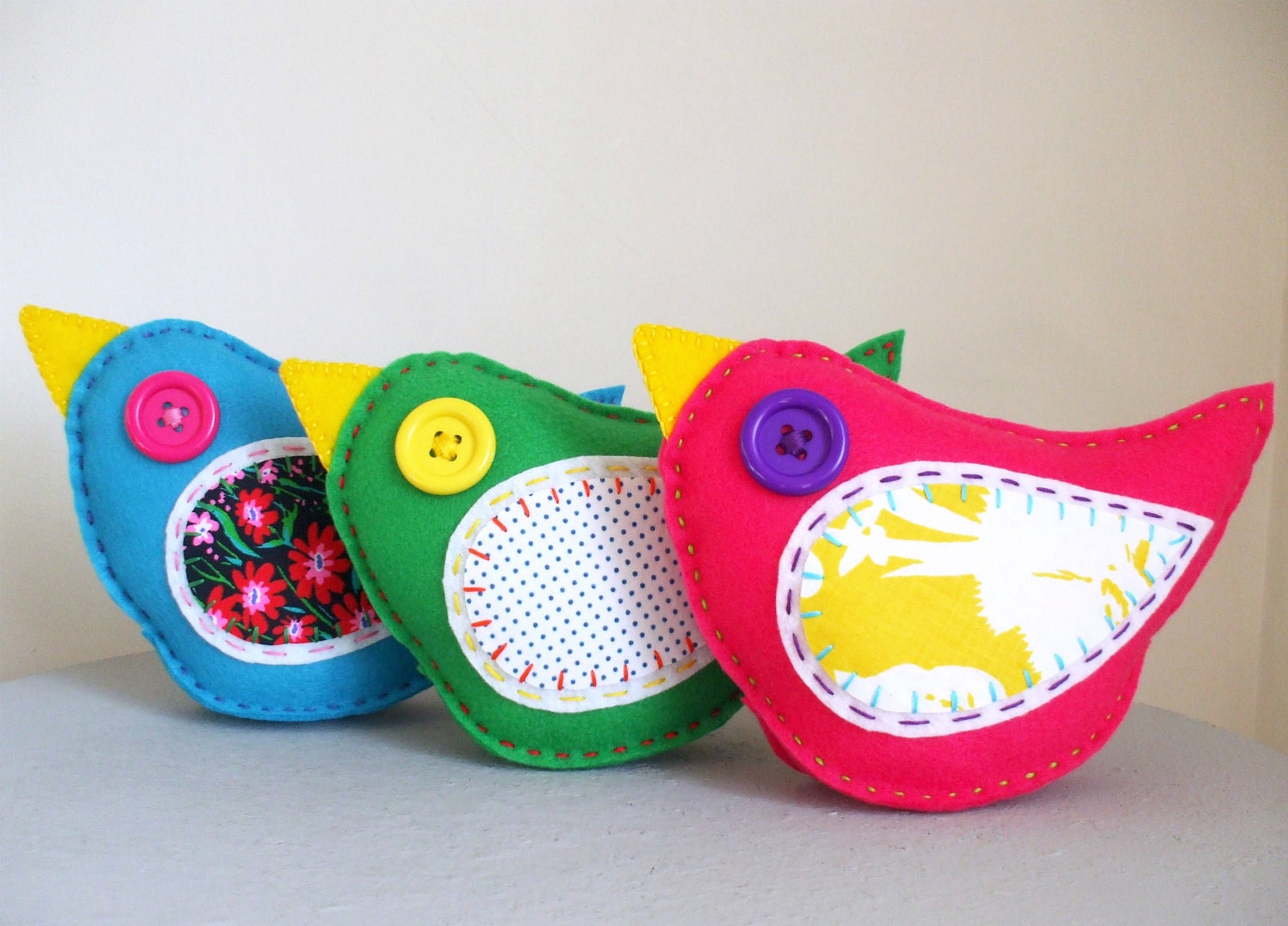 Wholesale Lot of 6 Felt Bird Plush Toys Softies Stuffed Animal Woodland - lovahandmade