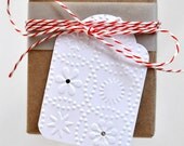 10 Embossed Snowflake Large Tags Threaded White