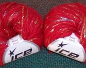 Ice Yarn, Shine Wool, 82 yards, Fingering to Worsted Weight, 2 ply, Red plyed with a Gold,Red and Silver Lurex