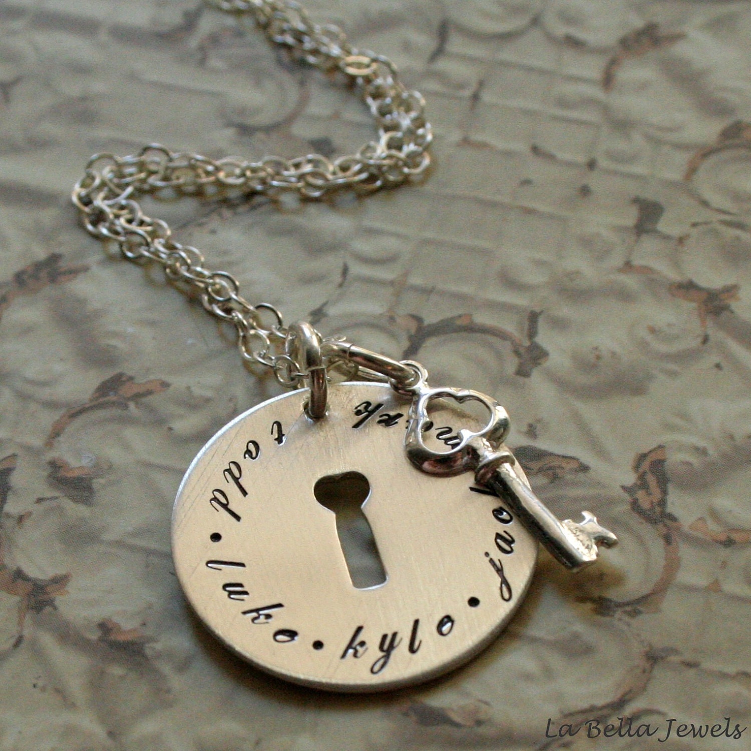 Personalized Hand Stamped Mother's Family Key To My Heart Necklace