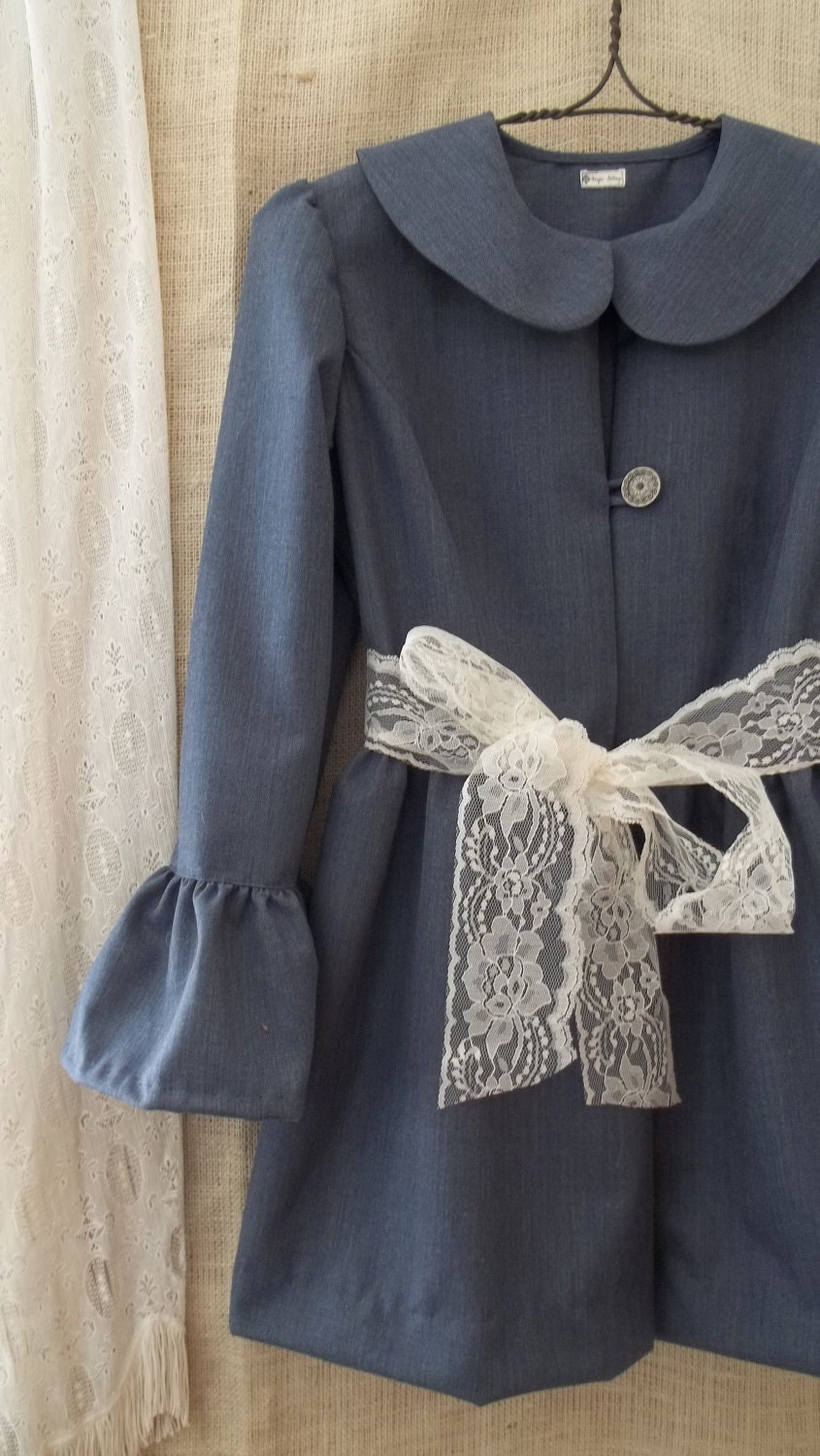 Ruffle Peplum Coat in grey wool from the country fried bayou boho made to measure - s m l xl xxl and plus