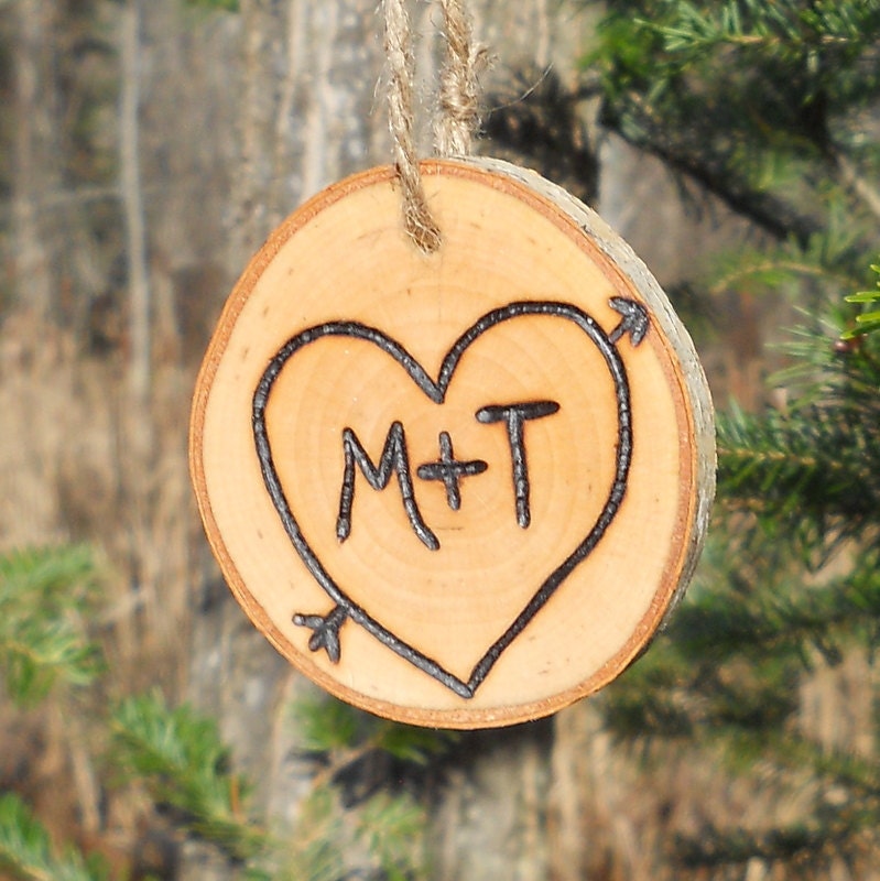 First Christmas Ornament Personalized Couples Wedding Gift  Rustic Wood Branch Ornament