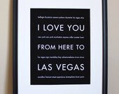 State Art, I Love You From Here To Las Vegas, 8x10, Choose Color, Unframed