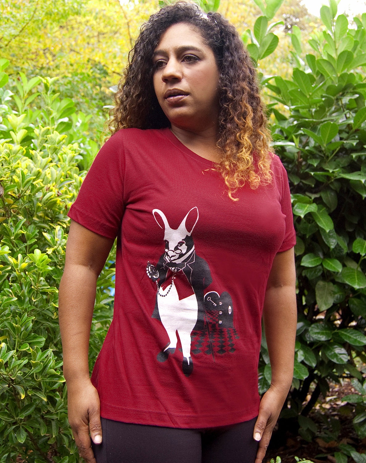 Alice in Wonderland t-shirt, White Rabbit Womens Garnet t-shirt