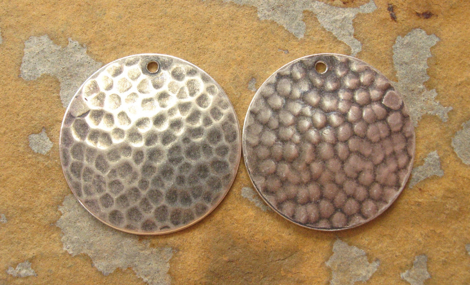 2 Hammered Silver Round Circle Pendant Disks 22mm -  Trinity Brass