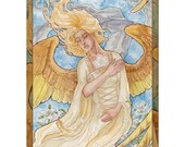 Angel with Lilies and Golden Wings - Signed ACEO Giclée Mini Print