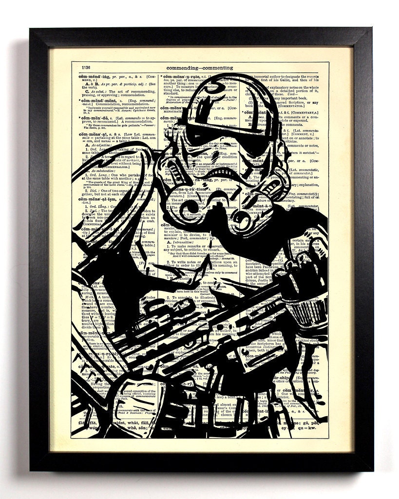 Repurposed Book Upcycled Dictionary Art Vintage Book Print Recycled Vintage Dictionary Page Star Wars Stormtrooper Buy 2 Get 1 FREE