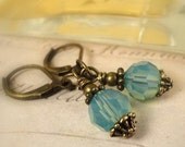 Antique Crystal Earrings - Swarovski Crystals - Wire Wrapped  Dangle Earrings - Pacific Opal