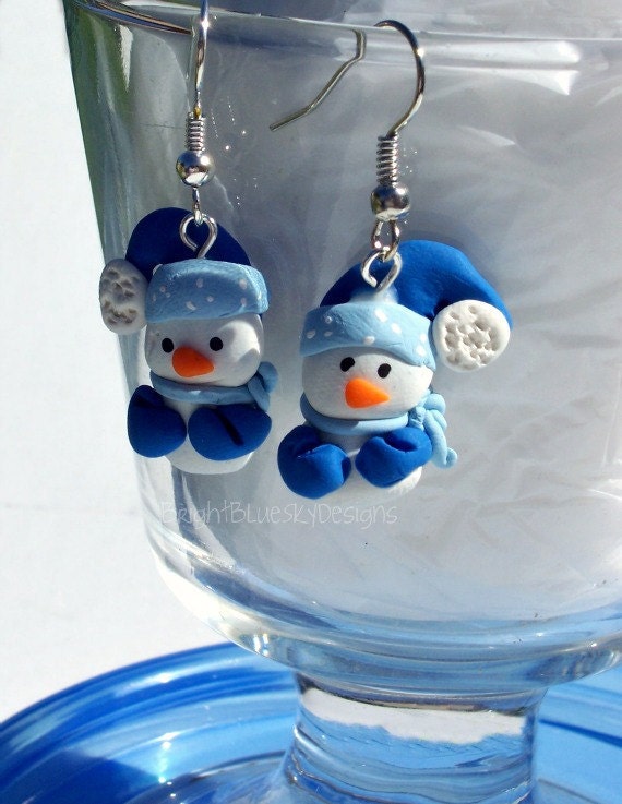 Blue Snowman Earrings, FREE Shipping