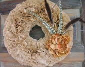 Rustic Fall Wreath Paper and Flowers, feathers and grasses Il_170x135