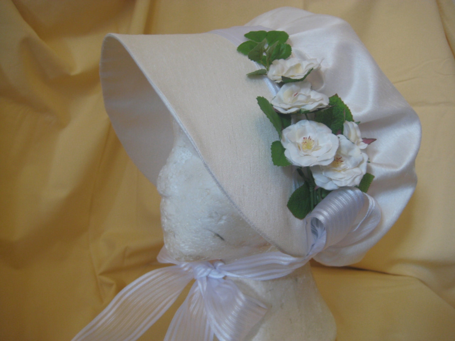 Regency Bonnet. Ivory Silk and Roses. Bridal. READY TO SHIP
