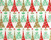 Vintage 1960s Christmas Wrapping Paper Trees Red Green Gold
