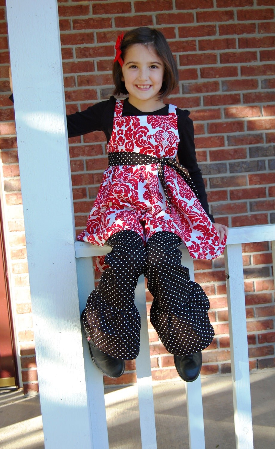Black White Swiss Polka Dot Double Ruffle Pants Christmas Holiday Seasonal