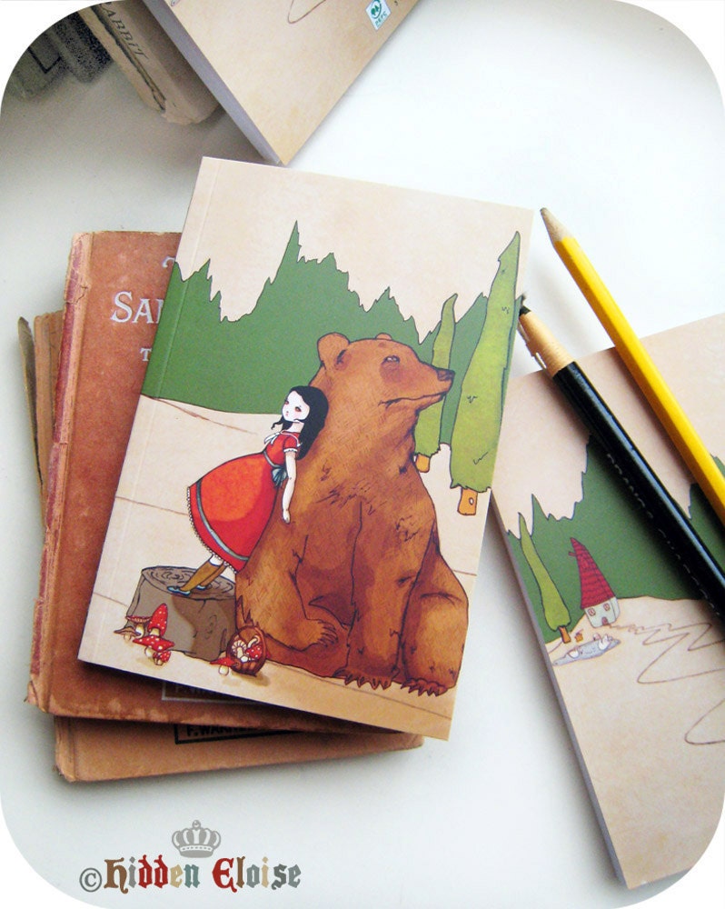 Girl and Bear Notebook, Girl Diary, Journal, Whimsical Notebook, Bear Notebook, Fairytale Diary, Woodland forest whimsical notebook