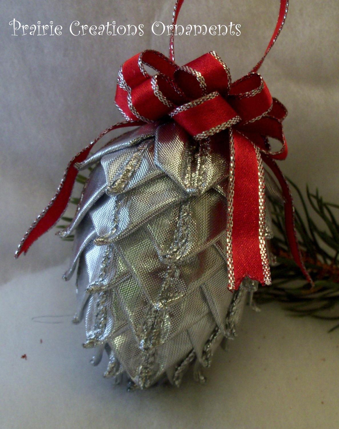 Quilted Ornament Pinecone Sparkling Silver Christmas Decor