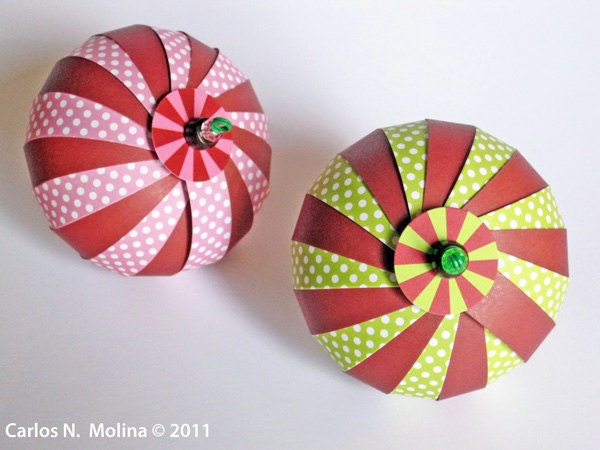 DIY Paper Ball Ornament Kit - Chocolate  and Polka Dots (Lime and Pink)