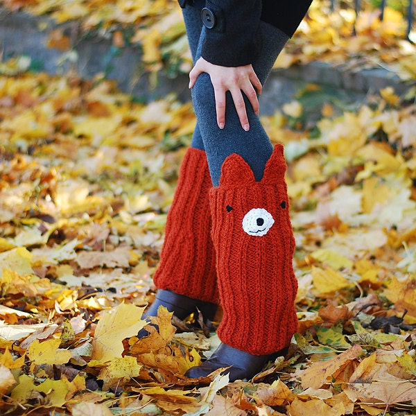 FOXY LEG WARMERS Wool Knitting Autumn Fall Winter Cold Days Woman Feminine Cozy Ginger Red Fox